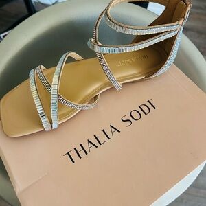 Thalia Sodi Women's Beige and Silver Strappy Sandals
